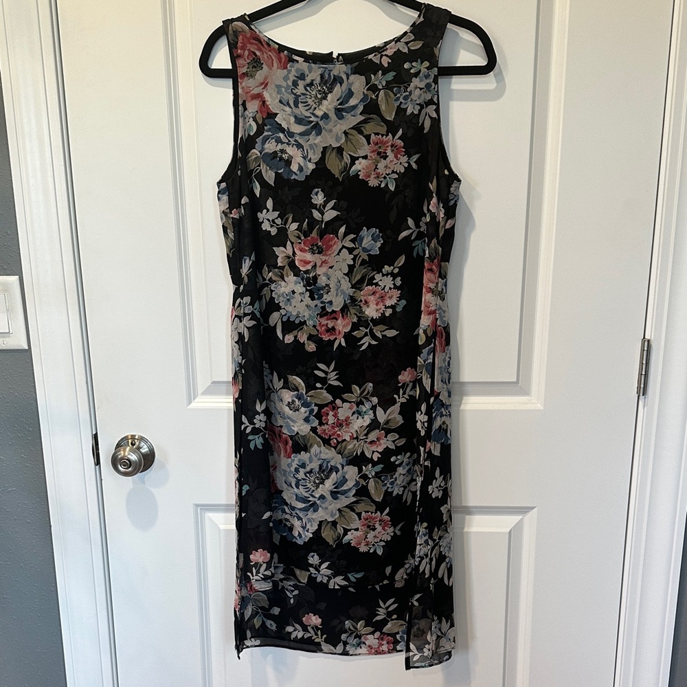 White House Black Market Black Floral Midi Dress